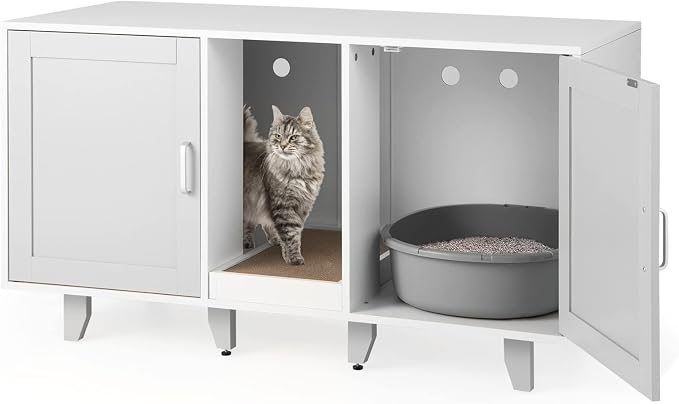 Tangkula Double Cat Litter Box Enclosure for 2 Cats, Large Stackable Hidden Privacy Cat Washroom Cabinet with Scratching Board, Indoor Cat House TV Stand Side Table, Litter Box Furniture (Grey) by TANGKULA