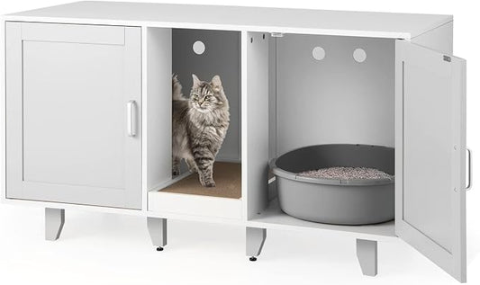 Tangkula Double Cat Litter Box Enclosure for 2 Cats, Large Stackable Hidden Privacy Cat Washroom Cabinet with Scratching Board, Indoor Cat House TV Stand Side Table, Litter Box Furniture (Grey) by TANGKULA