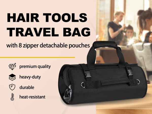 Hairstylist Travel Bag, Roll Up Cosmetology Traveling Case for Supplies | 8 Detachable Zipper Pouch, Heat Resistant Lining, Professional For Hairstylist Hairdresser Barber Esthetician - Image 8