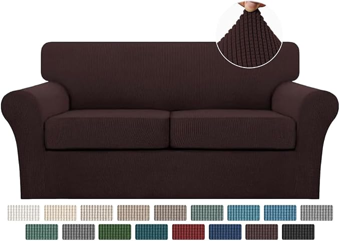 Turquoize 3 Piece Sofa Covers For 2 Cushion Couch Sofa Slipcover Soft Couch Cover For Dogs-Washable Sofa Furniture Covers With 2 Individual Cushion Covers, Feature Thick Fabric (2 Cushion Sofa, Brown) by Turquoize