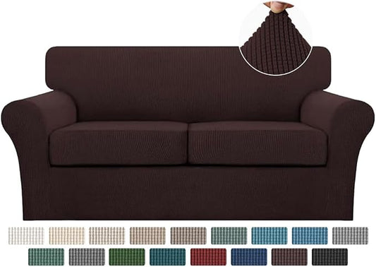 Turquoize 3 Piece Sofa Covers For 2 Cushion Couch Sofa Slipcover Soft Couch Cover For Dogs-Washable Sofa Furniture Covers With 2 Individual Cushion Covers, Feature Thick Fabric (2 Cushion Sofa, Brown) by Turquoize
