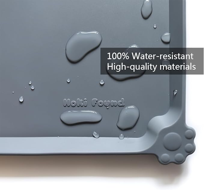 Hoki Found X-Large Silicone Non Slip Pet Dog Cat Bowl Mats - Waterproof Dog Cat Food Mats for Carpet - Gray - Image 3