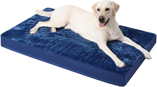 KSIIA Orthopedic Dog Bed for Large Dogs with Waterproof Lining, Blue, 35x22 | Deluxe Soft Plush Dog Crate Bed, Washable Pet Mat with Removable Cover & Egg Crate Foam for Large Dogs Sleeping & Relaxing by KSIIAPetProducts