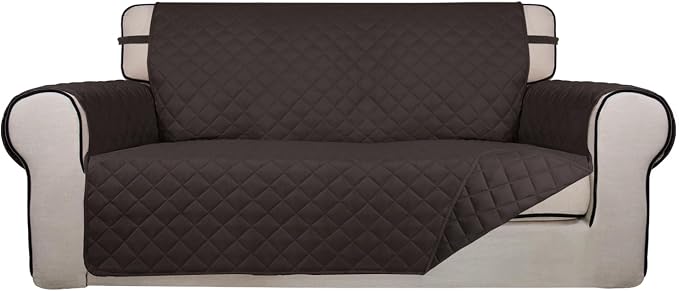 PureFit Reversible Quilted Couch Covers for Dogs Loveseat Sofa Cover 54" | Chocolate/Chocolate, Water Resistant Couch Protector, Washable Pet Couch Cover with Non Slip and Elastic Straps For Kids by PureFit