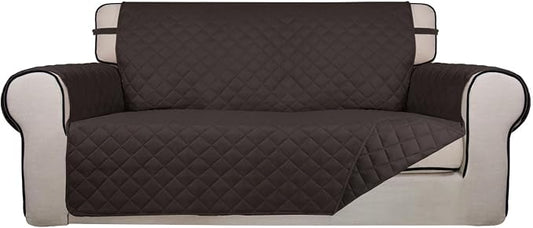 PureFit Reversible Quilted Couch Covers for Dogs Loveseat Sofa Cover 54" | Chocolate/Chocolate, Water Resistant Couch Protector, Washable Pet Couch Cover with Non Slip and Elastic Straps For Kids by PureFit