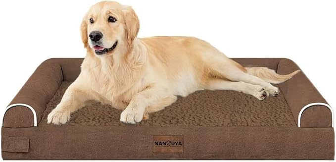 NANUYA Orthopedic Dog Bed for Large Dogs, 36 x 27 Inch, Dark Coffee | Egg crate foam for joint support, 3-sided bolster pet sofa, waterproof lining, washable cover, and non-skid base - Image 8