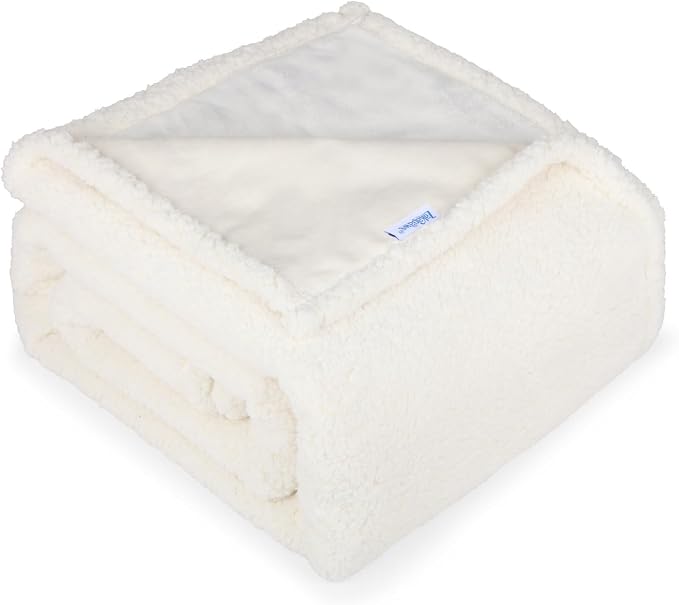 Waterproof Dog Blanket for Large Dogs - Reversible Washable Pet Blanket, Soft Sherpa Fleece Furniture Protector, Cat Throw Bed Couch, Cream, 60"x80" by ZAKAPAWS