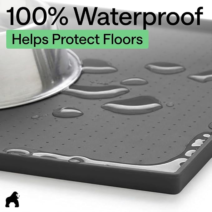 GORILLA GRIP 100% Waterproof Raised Edge BPA Free Silicone Pet Feeding Mat, Dog Cat Food Mats Contain Spills Protects Floors, Placemats for Cats and Dogs Water Bowl, Pets Accessories 23x15 Charcoal - Image 4