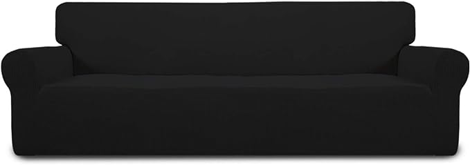 Easy-Going Stretch 4 Seater Oversized Sofa Couch Cover Black | 1-Piece Extra X-large Sofa Cover Furniture Protector Couch Soft with Bottom for Kids, Spandex Jacquard by Easy-Going