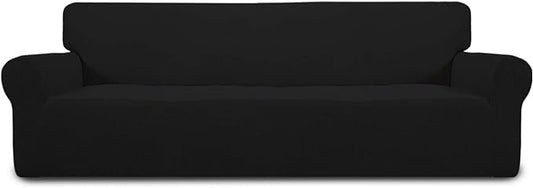 Easy-Going Stretch 4 Seater Oversized Sofa Couch Cover Black | 1-Piece Extra X-large Sofa Cover Furniture Protector Couch Soft with Bottom for Kids, Spandex Jacquard by Easy-Going