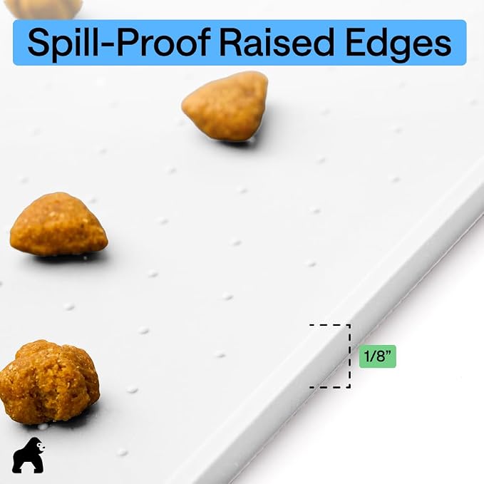 GORILLA GRIP 100% Waterproof Raised Edge BPA Free Silicone Pet Feeding Mat, Dog Cat Food Mats Contain Spills Protects Floors, Placemats for Cats and Dogs Water Bowl, Pets Accessories 23x15 White - Image 7