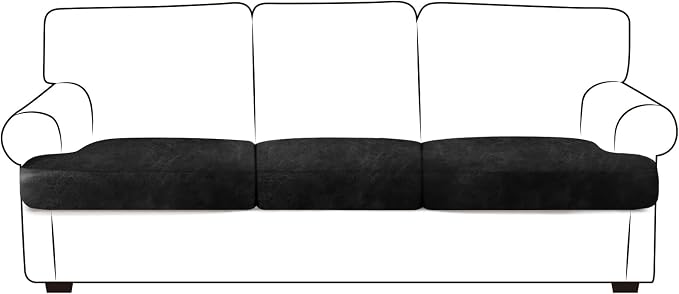 ANARACHON Leather Look Couch Cushion Covers Sofa Seat Slipcovers Sets Couches Furniture Protector for Sectional Armchair Loveseat Pets Kids Stretch Spandex Fabric (3 T-Cushion Sofa, Brown) by ANARACHON