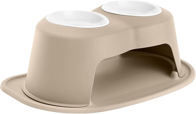 WeatherTech Double High Pet Feeding System w/Plastic Dog/Cat Bowls - 8" High Stand Tan (PDHC3208TNTN) by WeatherTech