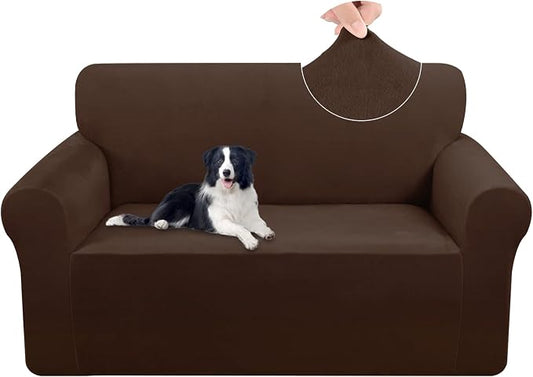 U-NICE HOME Velvet Loveseat Sofa Covers Stretch Couch Cover Furniture Protector Sofa Slipcover for Dogs (Medium, Chocolate) by U-NICEHOME