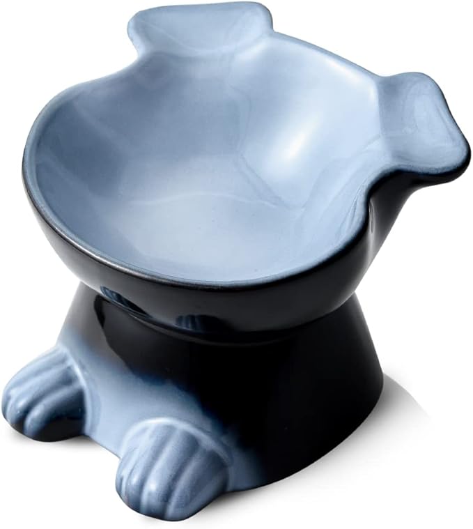 Nihow Elevated Ceramic Dog Bowls: 6.5 Inch Raised Dog Bowl for Food & Water | Food Safe Bowl for Medium/Small Size Dogs - Gray Puppy Bowls for Protecting Pet's Spine(1 PC) by Nihow