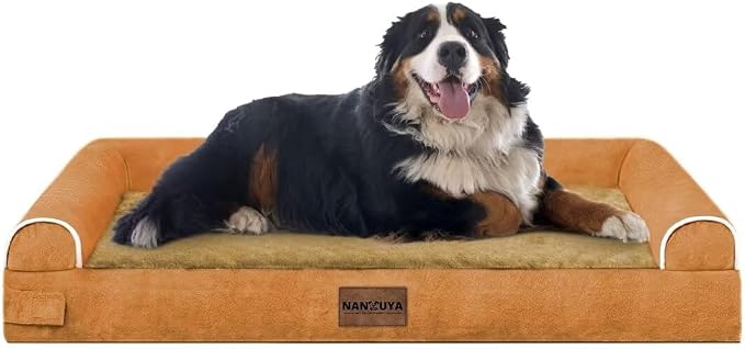 NANUYA Orthopedic Dog Bed for Jumbo Dogs, 53 x 42 Inch, Orange | Egg crate foam for joint support, 3-sided bolster pet sofa, waterproof lining, washable cover, and non-skid base - Image 8