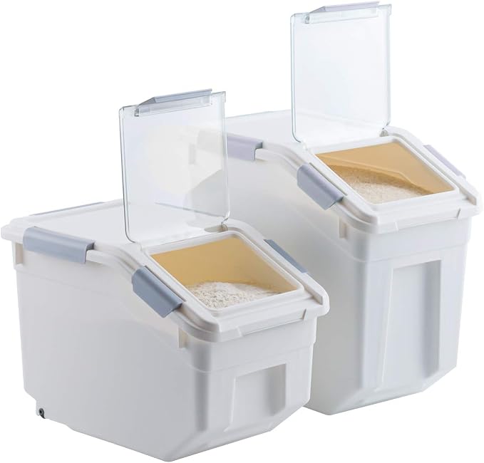LISM 2 Pack Dog Food Storage Container with Scoop,Large Airtight Pet Dog Food Bin,Container for Dog Treats Rice,Dog Cat Dry Food Bin,Baking Supplies,Flour,Rice,Kitchen Pantry Cereal(25 LB) - Image 5
