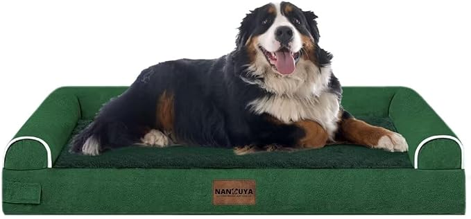 NANUYA Orthopedic Dog Bed for Jumbo Dogs, 53 x 42 Inch, Emerald | Egg crate foam for joint support, 3-sided bolster pet sofa, waterproof lining, washable cover, and non-skid base - Image 8