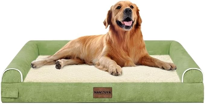 NANUYA Orthopedic Dog Bed for X-Large Dogs, 40 x 32 Inch, Grass Green | Egg crate foam for joint support, 3-sided bolster pet sofa, waterproof lining, washable cover, and non-skid base - Image 8