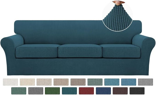 Turquoize 4 Piece Sofa Covers for 3 Cushion Couch Sofa Slipcover Soft Couch Cover for Dogs-Washable Sofa Furniture Covers with 3 Individual Large Cushion Covers Jacquard Fabric(XL Sofa,Deep Teal) by Turquoize