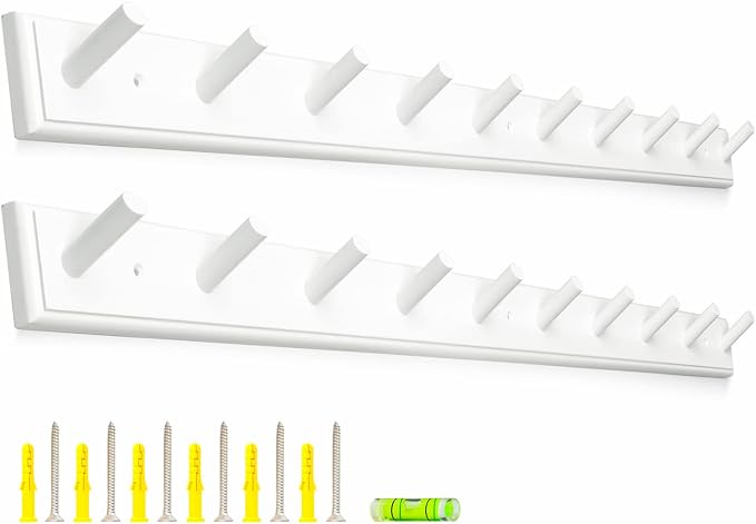 2PCS Coat Rack Wall Mounted, Long 38'' Wooden Wall Coat Hooks with 10 Pegs, Wall Peg Rail Hangers for Hanging Towels, Hats, Backpacks, Clothing, Caps(White) by muukinghouse