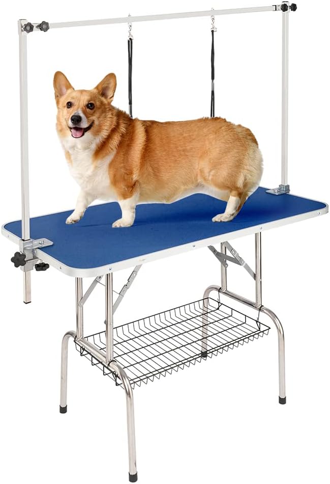 Bonnlo 32-inches Pet Grooming Table, Portable Dog Grooming Table with Arm Noose & Mesh Tray, Adjustable Foldable Pet Groom Table Stand for Dog Cat, Maximum Capacity Up to 330 LBS (32in) by Bonnlo