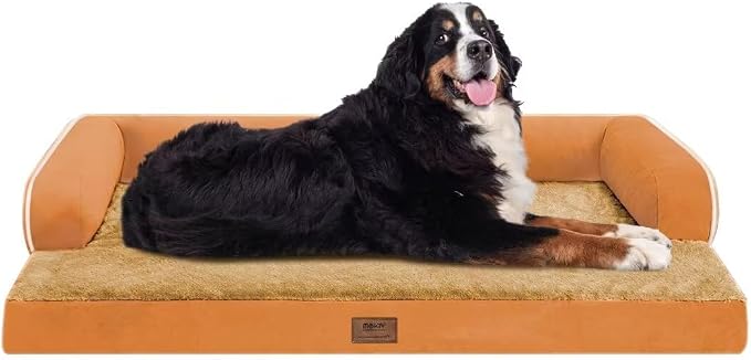 MEKIY Orthopedic Waterproof Jumbo Dog Bed with Bolster for Extra Large Dogs | Pillow Support for Neck Relief, Egg Crate Foam, Waterproof Liner, Anti-Slip Bottom, Removable Bolster Cover, 53 x 42 Inch by Mekiy