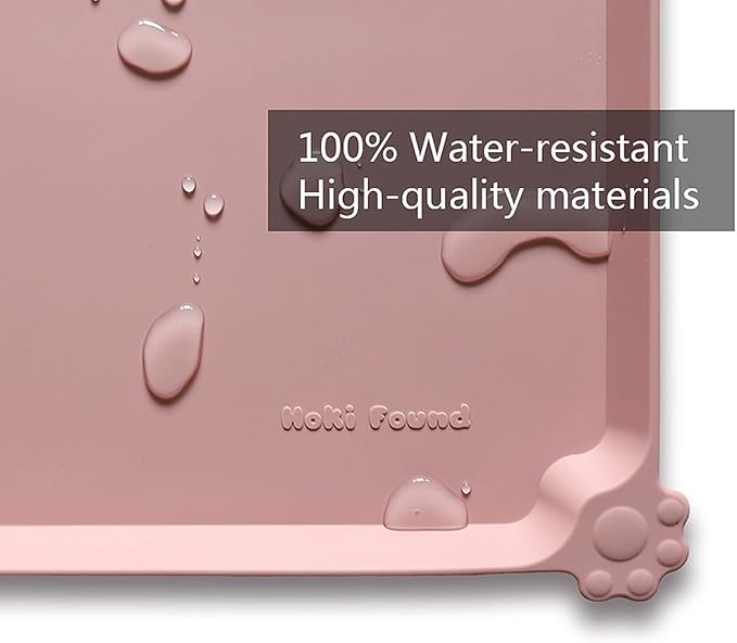 Hoki Found Large Non Slip Pet Feeding Mats - Silicone tray - Waterproof Bowls - Neutral Pink - Image 3