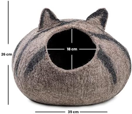 Wool Cat Cave Bed - Extra Warm, Handcrafted, Eco-Friendly Felt Cat Cave for Indoor Cats and Kittens (White Polka) by Woolygon (Tabby Ear) - Image 2