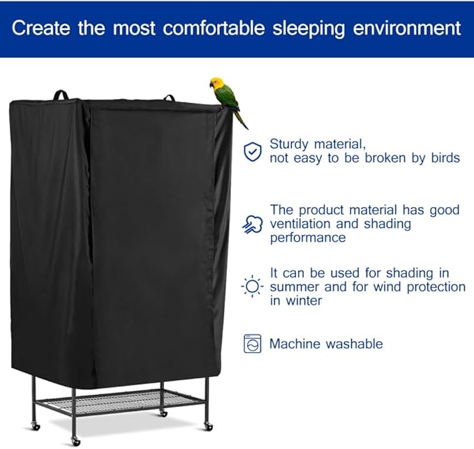 POPETPOP Universal Bird Cage Cover, Good Night Parrot Cage Cover for Birdcage Accessories, Washable&Breathable (Black, Large) - Image 2