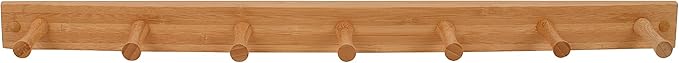 Spectrum 7 Peg Wall Mount Peg Rack Wooden Storage Organizer for Coats Hats Purses Towels, Includes Mounting Hardware and Decorative Plugs, Tie Rack Hanger Belt Holder Closet Accessory, Bamboo Color by Spectrum