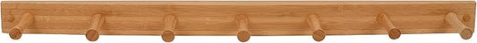 Spectrum 7 Peg Wall Mount Peg Rack Wooden Storage Organizer for Coats Hats Purses Towels, Includes Mounting Hardware and Decorative Plugs, Tie Rack Hanger Belt Holder Closet Accessory, Bamboo Color by Spectrum
