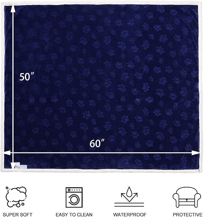 Qeils Waterproof Blanket for Bed, Dog Blankets for Large Dogs, Waterproof Cat Blanket Washable, Soft Sherpa Fleece Puppy Blanket, Reversible Throw Protector for Couch Car, 50"X60", Navy Blue - Image 4