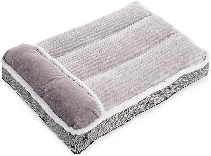 Dog Bed for Large Dogs, Dog Mattress with Pillow for Crate Kennel, Sofa pet Bed, Super Soft pet Bed for Medium, Jumbo, Small Dogs Breeds (Grey, Large:(36"x27"x3") - Image 2