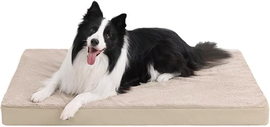 KSIIA Orthopedic Dog Bed for Large Dogs with Waterproof Lining, Khaki,35x22 | Deluxe Soft Plush Dog Crate Bed, Washable Pet Mat with Removable Cover & Egg Crate Foam for Large Dogs Sleeping & Relaxing by KSIIAPetProducts