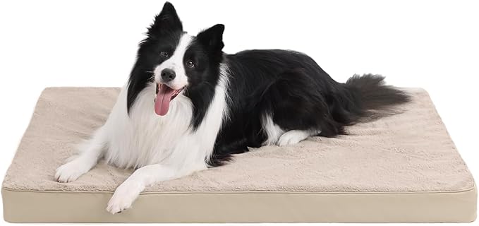 KSIIA Orthopedic Dog Bed for Extra Large Dogs with Waterproof, Khaki, 47x29 | Deluxe Soft Plush Dog Crate Bed, Washable Pet Mat with Removable Cover & Egg Crate Foam for Extra Large Dogs Sleeping by KSIIAPetProducts