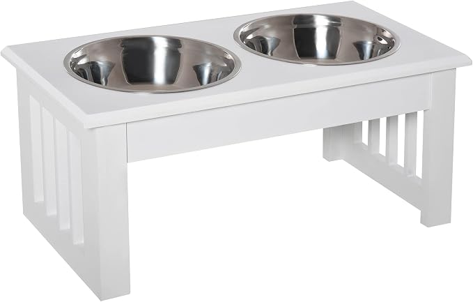 Small Dog Feeding Station - 6" Height for Messy Eaters, with Stainless Steel Elevated Bowls & Modern Wooden Frame, Ideal Dog Food Stand for Indoor Use by LUCCALILY
