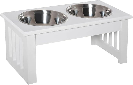 Small Dog Feeding Station - 6" Height for Messy Eaters, with Stainless Steel Elevated Bowls & Modern Wooden Frame, Ideal Dog Food Stand for Indoor Use by LUCCALILY