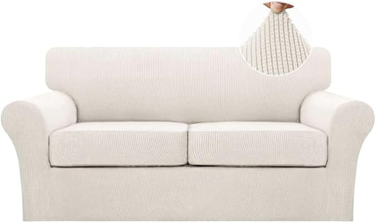 Turquoize 3 Piece Sofa Covers For 2 Cushion Couch Sofa Slipcover Soft Couch Cover For Dogs-Washable Sofa Furniture Covers With 2 Individual Cushion Covers, Feature Thick Fabric (2 Cushion Sofa, Ivory) by Turquoize
