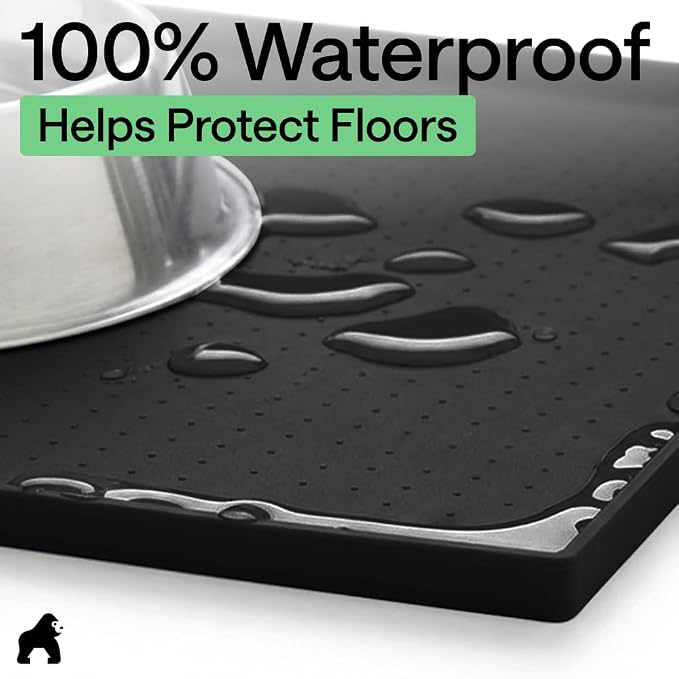 GORILLA GRIP 100% Waterproof Raised Edge BPA Free Silicone Pet Feeding Mat, Dog Cat Food Mats Contain Spills Protects Floors, Placemats for Cats and Dogs Water Bowl, Pets Accessories 23x15 Black - Image 4