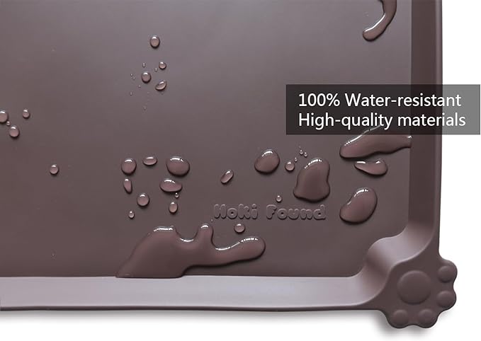 Hoki Found X-Large Silicone Non-Slip Pet Feeding Mats - Waterproof, Ideal for Dogs, Cats & Carpets - Dark Oak - Image 3