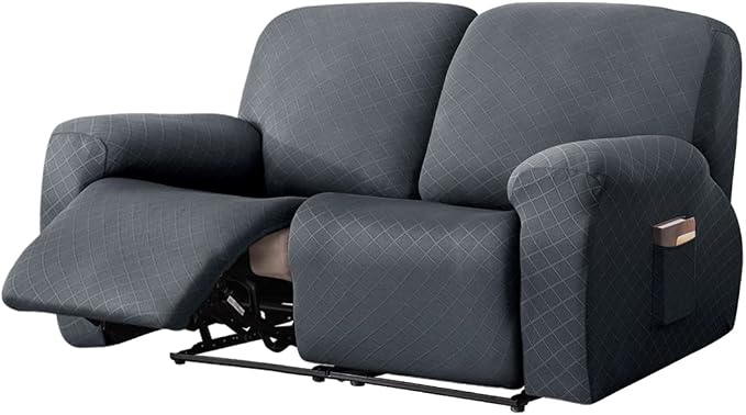 vctops Diamond Recliner Loveseat Slipcover 6-Pieces Stretch Dual Recliner Sofa Covers for 2 Seat Dual Reclining Loveseat Couch Soft Solid Furniture Protector (Grey,2 Seat) by vctops