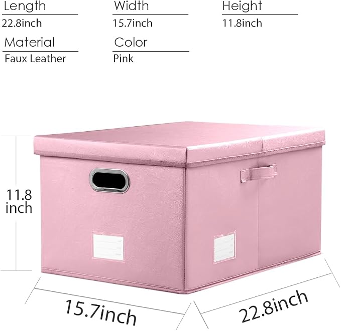 PRANDOM Collapsible Storage Box with Lid [1-Pack] Leather Fabric Foldable Storage Bin Organizer Container Basket Cube with Cover for Home Bedroom Closet Office Nursery Pink (22.8X15.7X11.8) - Image 5
