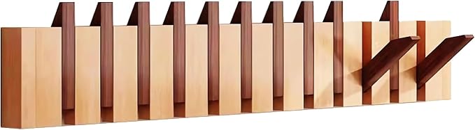 Wall Mounted Coat RackHooks Piano Key Hangers Natural Solid Wood Hanger Non-Woven Fabric Clothes Hangers for Closet, Kitchen, Bedroom, Bathroom, Entryway (Walnut-Beech, 12 Hooks) by MurphyBedKitMattresFrame