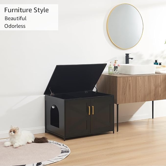 unipaws Top Opening Cat Litter Box Enclosure Furniture, Flip Top Design | XL Extra Large Cat Box, Friendly to Elderly People, High Jumbo Automatic Litter Box Cover Hidden for Large Cat - Image 3