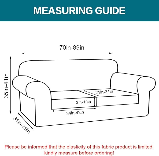 Turquoize 3 Piece Sofa Covers for 2 Cushion Couch Sofa Slipcover Soft Couch Cover for Dogs-Washable Sofa Furniture Covers with 2 Individual Cushion Covers (2 Cushion Sofa,Biscotti Beige) - Image 2
