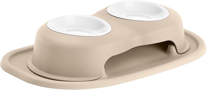 WeatherTech Double High Pet Feeding System w/Plastic Dog/Cat Bowls - 3" High Stand Tan (PDHC0803TNTN) by WeatherTech