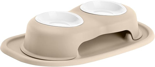 WeatherTech Double High Pet Feeding System w/Plastic Dog/Cat Bowls - 3" High Stand Tan (PDHC0803TNTN) by WeatherTech