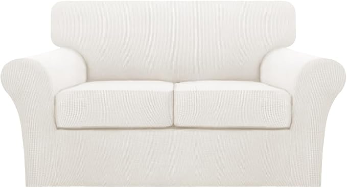 Turquoize 3 Piece Sofa Covers for 2 Cushion Couch Sofa Slipcover Soft Couch Cover for Dogs-Washable Sofa Furniture Cover with 2 Individual Cushion Covers, Jacquard Fabric (Loveseat, Porcelain White) by Turquoize