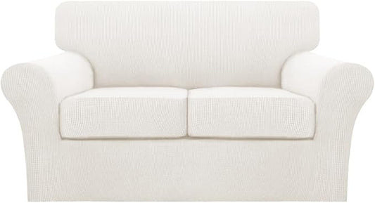 Turquoize 3 Piece Sofa Covers for 2 Cushion Couch Sofa Slipcover Soft Couch Cover for Dogs-Washable Sofa Furniture Cover with 2 Individual Cushion Covers, Jacquard Fabric (Loveseat, Porcelain White) by Turquoize